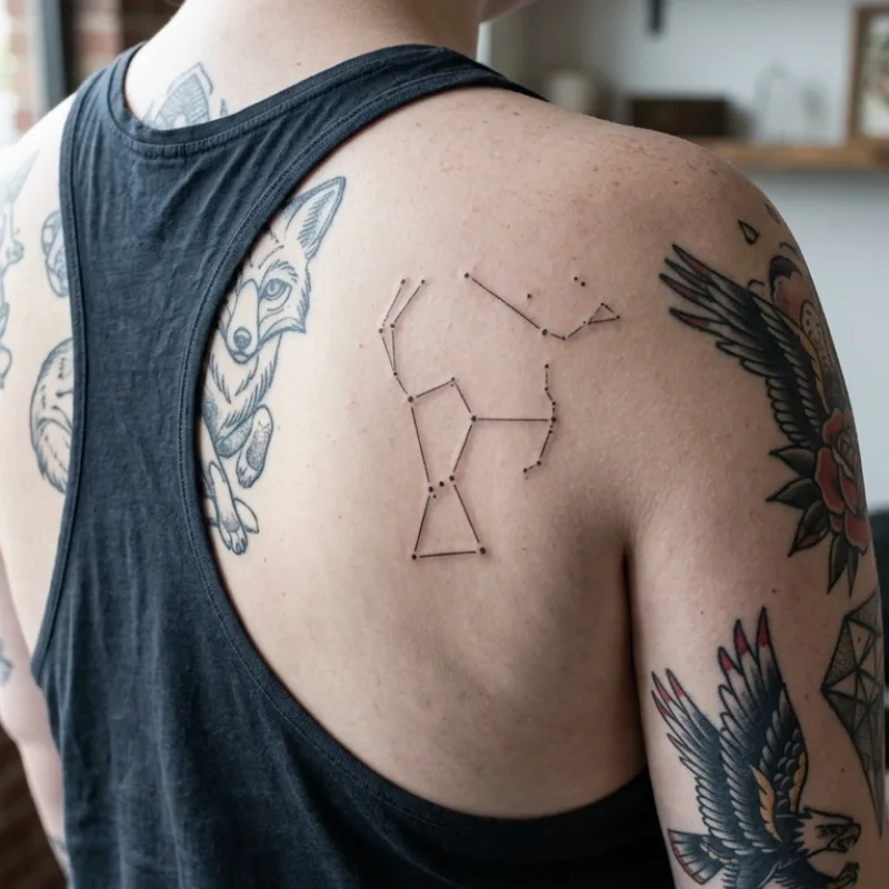 Geometric fine-line tattoo on an arm